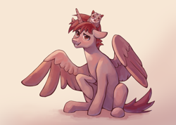 Size: 3636x2586 | Tagged: safe, artist:cooker kat, imported from derpibooru, oc, oc:hardy, alicorn, bird, owl, pony, alicorn oc, horn, looking at you, sitting, smiling, solo, spread wings, wings