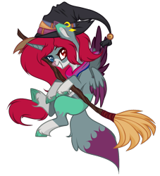 Size: 1425x1570 | Tagged: safe, artist:existencecosmos188, imported from derpibooru, oc, oc only, alicorn, pony, alicorn oc, colored wings, commission, female, grin, hat, heterochromia, horn, mare, simple background, smiling, solo, transparent background, two toned wings, unshorn fetlocks, wings, witch hat, ych result