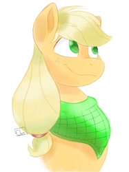 Size: 2048x2732 | Tagged: safe, artist:eledraws99, imported from derpibooru, applejack, earth pony, pony, bust, female, mare, neckerchief, simple background, smiling, solo, white background