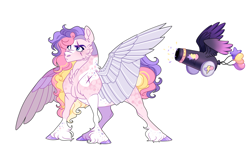 Size: 2500x1500 | Tagged: safe, artist:uunicornicc, imported from derpibooru, oc, pegasus, pony, amputee, artificial wings, augmented, cannon, female, mare, prosthetic limb, prosthetic wing, prosthetics, simple background, solo, unshorn fetlocks, white background, wings