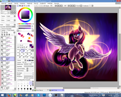 Size: 1280x1024 | Tagged: safe, artist:prettyshinegp, imported from derpibooru, oc, oc only, alicorn, pony, alicorn oc, flying, horn, solo, spread wings, wings