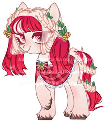 Size: 891x1006 | Tagged: safe, artist:kawaiighetto, imported from derpibooru, oc, oc only, earth pony, pony, clothes, earth pony oc, eye clipping through hair, female, flower, flower in hair, mare, obtrusive watermark, simple background, smiling, solo, transparent background, unshorn fetlocks, watermark