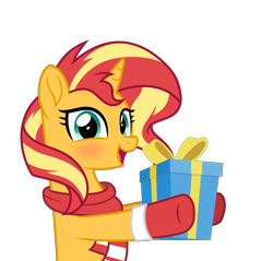 Size: 6000x5745 | Tagged: safe, artist:n0kkun, imported from derpibooru, sunset shimmer, pony, unicorn, clothes, female, present, scarf, simple background, solo, transparent background