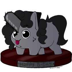 Size: 2500x2500 | Tagged: safe, artist:endelthepegasus, imported from derpibooru, oc, oc only, oc:stal shraudir, pony, amogus, among us, chainsaw, chainsaw man, cute, gift art, meme, pochita, simple background, tongue out, transparent background