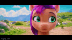 Size: 360x202 | Tagged: safe, edit, edited screencap, imported from derpibooru, screencap, hitch trailblazer, izzy moonbow, pipp petals, sunny starscout, zipp storm, earth pony, pegasus, pony, unicorn, spoiler:my little pony: a new generation, 3d, animated, bag, coat markings, female, frown, g5, gif, group, jewelry, male, mane five (g5), mare, my little pony: a new generation, reversed, rock, sad, smiling, smug, socks (coat markings), stallion, sunny starscout is not amused, tiara, tree, unamused