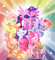 Size: 1846x1995 | Tagged: safe, artist:typhwosion, imported from derpibooru, applejack, fluttershy, pinkie pie, rainbow dash, rarity, spike, twilight sparkle, alicorn, dragon, earth pony, pegasus, pony, unicorn, applejack's hat, blushing, cowboy hat, cute, dashabetes, diapinkes, eyes closed, female, freckles, group shot, hat, heart, heart eyes, jackabetes, male, mane seven, mane six, mare, one eye closed, open mouth, race swap, raribetes, redraw, shyabetes, smiling, spikabetes, stetson, tongue out, twiabetes, twilight sparkle (alicorn), wingding eyes, wink