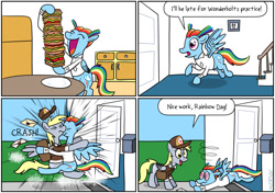 Size: 1364x961 | Tagged: safe, artist:kturtle, imported from derpibooru, derpy hooves, rainbow dash, pegasus, pony, blondie (comic strip), comic, dagwood, dagwood sandwich, female, food, letter, mare, sandwich, swirly eyes