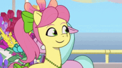 Size: 360x202 | Tagged: safe, edit, edited screencap, imported from derpibooru, screencap, hitch trailblazer, sunny starscout, earth pony, pony, spoiler:g5, spoiler:my little pony: tell your tale, spoiler:tyts01e16, animated, bow, clothes, coat markings, confused, cringing, dahlia, female, floppy ears, flower, flower in hair, g5, gif, hair bow, happy, jewelry, male, mare, my little pony: tell your tale, necklace, neighfever, oof, posey bloom, reversed, sad, scarf, socks (coat markings), stallion, tail, tail bow