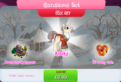 Size: 1264x856 | Tagged: safe, idw, imported from derpibooru, kibitz, pony, unicorn, book, bucket, bundle, bush, costs real money, english, facial hair, gameloft, glasses, horn, idw showified, male, moustache, my little pony: magic princess, numbers, official, pickaxe, sale, solo, solo focus, stallion, tail tie, text, train