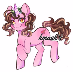 Size: 2500x2500 | Tagged: safe, artist:kyriamask, imported from derpibooru, oc, oc only, oc:color breezie, unicorn, digital art, raised leg, simple background, smiling, solo, white background