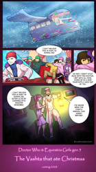 Size: 1122x2000 | Tagged: safe, artist:justdreamer22, imported from derpibooru, izzy moonbow, pipp petals, sunny starscout, zipp storm, human, adric, blizzard, car, christmas, comic, crossover, doctor who, fifth doctor, flying, g5, holiday, lantern, marestream, peter davison, posey bloom, scared, snow, snowfall
