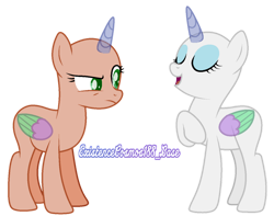 Size: 800x630 | Tagged: safe, artist:existencecosmos188, imported from derpibooru, oc, oc only, alicorn, pony, alicorn oc, bald, base, duo, eyes closed, eyeshadow, horn, makeup, raised hoof, simple background, smiling, suspicious, transparent background, wings