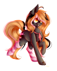 Size: 1494x1871 | Tagged: safe, artist:prettyshinegp, imported from derpibooru, oc, oc only, earth pony, pony, clothes, earth pony oc, floppy ears, raised hoof, simple background, smiling, socks, solo, striped socks, transparent background