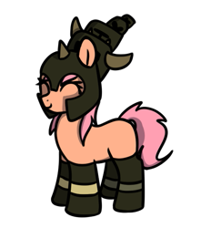 Size: 563x607 | Tagged: safe, artist:neuro, imported from derpibooru, oc, oc only, oc:helmet mare, earth pony, pony, ^^, armor, boots, cute, eyes closed, female, helmet, mare, ocbetes, shoes, simple background, smiling, solo, towering pillar of hats, transparent background