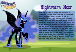 Size: 3014x2102 | Tagged: safe, artist:aleximusprime, imported from derpibooru, nightmare moon, alicorn, pony, fanfic:my little sister is a dragon, bio, fangs, raised hoof, solo