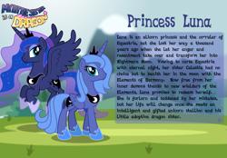 Size: 3013x2102 | Tagged: safe, artist:aleximusprime, imported from derpibooru, princess luna, alicorn, pony, fanfic:my little sister is a dragon, alternate history, bio, duality, s1 luna