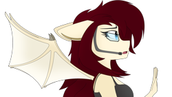 Size: 3840x2160 | Tagged: safe, artist:straighttothepointstudio, imported from derpibooru, oc, oc only, anthro, bat pony, anthro oc, bat pony oc, clothes, digital art, female, g5, glasses, hand, headset, scared, simple background, solo, transparent background