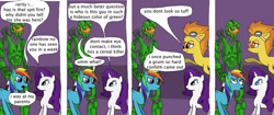 Size: 900x379 | Tagged: safe, artist:thet7770ify, imported from derpibooru, rainbow dash, rarity, spitfire, pegasus, pony, unicorn, comic:master chief and luna hanging out, armor, artifact, crossover, dialogue, female, halo (series), it came from deviantart, male, mare, master chief, misspelling, speech bubble, wat