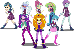 Size: 5904x3886 | Tagged: safe, artist:givralix, artist:xebck, edit, imported from derpibooru, vector edit, adagio dazzle, aria blaze, indigo zap, lemon zest, sonata dusk, sour sweet, sugarcoat, sunny flare, human, equestria girls, friendship games, rainbow rocks, .svg available, absurd resolution, boots, clothes, crystal prep academy, crystal prep academy uniform, crystal prep shadowbolts, glasses, goggles, looking at you, pose, school uniform, shadow five, shoes, simple background, svg, the dazzlings, transparent background, vector