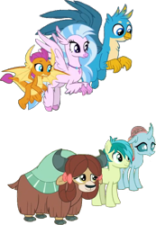 Size: 510x737 | Tagged: safe, artist:pascalmulokozi2, edit, edited screencap, imported from derpibooru, screencap, gallus, ocellus, sandbar, silverstream, smolder, yona, changeling, dragon, earth pony, griffon, hippogriff, pony, yak, uprooted, background removed, bow, cloven hooves, cute, diaocelles, diastreamies, dragon wings, eyebrows, female, flying, gallabetes, group, hair bow, jewelry, male, monkey swings, necklace, not a vector, sandabetes, sextet, simple background, smiling, smolderbetes, spread wings, stallion, student six, transparent background, wings, yonadorable