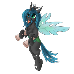 Size: 3000x3000 | Tagged: safe, artist:uberponya, imported from derpibooru, queen chrysalis, alicorn, changeling, human, :p, cute, cutealis, hand, holding a changeling, simple background, tongue out, transparent background