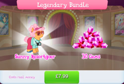 Size: 1266x856 | Tagged: safe, imported from derpibooru, butterscotch sweets, earth pony, pony, background character, background pony, bundle, camera, clothes, costs real money, english, female, gameloft, gem, glasses, mare, my little pony: magic princess, numbers, official, pants, sale, shirt, solo, solo focus, text