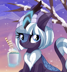 Size: 2563x2765 | Tagged: safe, artist:spookyle, imported from derpibooru, oc, oc only, oc:moonlit breeze, kirin, clothes, female, high res, kirin oc, looking at you, magic, snow, snowfall, solo, winter, winter outfit