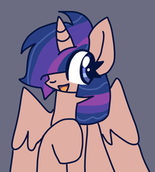 Size: 1304x1441 | Tagged: safe, artist:loafeex, imported from derpibooru, oc, oc only, alicorn, open mouth, simple background, smiling