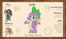 Size: 10100x6000 | Tagged: safe, artist:ponygamer2020, imported from derpibooru, spike, dragon, bio, cute, looking at you, male, morrowind, oblivion, open mouth, reference sheet, skyrim, solo, spikabetes, the elder scrolls, the elder scrolls: equestria, vector, waving, waving at you