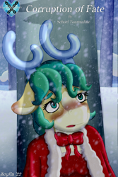 Size: 1672x2508 | Tagged: safe, artist:scylla the kelpie, imported from derpibooru, alice the reindeer, anthro, equestria trainers society, antlers, blushing, bow, cover art, shadow