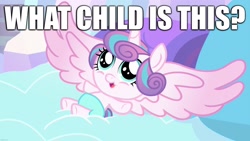 Size: 1920x1080 | Tagged: safe, edit, edited screencap, imported from derpibooru, screencap, princess flurry heart, alicorn, caption, christianity, christmas, holiday, image macro, jesus christ, song reference, text