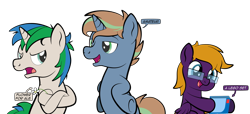 Size: 1920x878 | Tagged: safe, artist:alexdti, imported from derpibooru, oc, oc only, oc:brainstorm (alexdti), oc:purple creativity, oc:star logic, pegasus, pony, unicorn, flower, horn, lego, pegasus oc, simple background, transparent background, unicorn oc