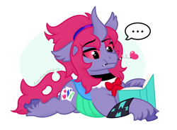 Size: 1500x1101 | Tagged: safe, artist:pink-pone, imported from derpibooru, oc, changepony, hybrid, ..., book, lying down, prone, simple background, solo, white background