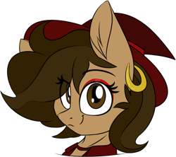 Size: 756x670 | Tagged: safe, artist:notetaker, imported from derpibooru, oc, oc only, oc:hazelnut brew, pegasus, pony, bust, ear piercing, earring, eyeshadow, happy, hat, jewelry, looking at you, makeup, pegasus oc, piercing, portrait, simple background, solo, transparent background, witch, witch hat