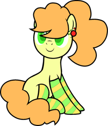 Size: 1112x1301 | Tagged: safe, artist:icicle-wicicle-1517, artist:yeetmedownthestairs, imported from derpibooru, oc, oc only, oc:apple needle, earth pony, pony, derpibooru community collaboration, 2023 community collab, clothes, collaboration, colored, ear piercing, earring, female, jewelry, mare, piercing, ponytail, simple background, sitting, socks, solo, striped socks, transparent background