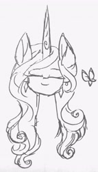Size: 1876x3277 | Tagged: artist needed, source needed, safe, imported from derpibooru, izzy moonbow, butterfly, unicorn, black and white, eyes closed, g5, grayscale, monochrome, smiling
