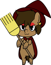 Size: 1219x1540 | Tagged: safe, artist:crabbito, imported from derpibooru, oc, oc only, oc:hazelnut brew, pegasus, semi-anthro, :3, bipedal, broom, chibi, eyeshadow, hat, looking at you, makeup, pegasus oc, simple background, solo, transparent background, witch, witch hat