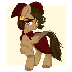 Size: 1024x1024 | Tagged: safe, artist:cosmicblaze, imported from derpibooru, oc, oc only, oc:hazelnut brew, pegasus, pony, bedroom eyes, ear piercing, earring, eyeshadow, female, full body, hat, jewelry, looking at you, makeup, pegasus oc, piercing, raised hoof, solo, witch, witch hat