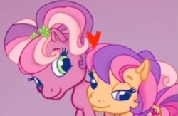 Size: 332x216 | Tagged: safe, edit, edited screencap, imported from derpibooru, screencap, cheerilee (g3), scootaloo (g3), earth pony, pony, cheeriloo (g3), female, g3.5, heart, incest, lesbian, lowres, shipping, siblings, sisters