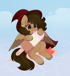 Size: 2868x3120 | Tagged: safe, artist:yomechka, imported from derpibooru, oc, oc only, oc:hazelnut brew, pegasus, pony, :3, ear piercing, earring, eyeshadow, food, hat, ice cream, jewelry, licking, makeup, pegasus oc, piercing, popsicle, solo, there are no thoughts between those eyes, tongue out, water, witch, witch hat, ych result