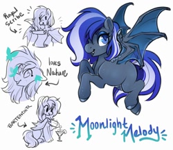 Size: 3129x2700 | Tagged: safe, artist:opalacorn, imported from derpibooru, oc, oc only, oc:moonlight melody, bat pony, butterfly, pony, alcohol, bat pony oc, butterfly on nose, female, heart, heart eyes, insect on nose, mare, martini glass, quill, scroll, simple background, solo, white background, wingding eyes