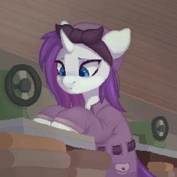 Size: 2000x2000 | Tagged: safe, artist:melodylibris, imported from derpibooru, rarity, pony, unicorn, alternate hairstyle, alternate timeline, crystal war timeline, curved horn, female, horn, mare, pixel art, rarity the riveter, sewing machine, solo