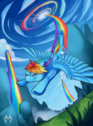 Size: 1280x1728 | Tagged: safe, artist:maydrxe, imported from derpibooru, rainbow dash, pegasus, pony, female, flying, solo, sonic rainboom