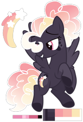 Size: 2600x3800 | Tagged: safe, artist:monochrome-sunsets, imported from derpibooru, oc, oc only, pegasus, pony, coat markings, female, flying, full body, grin, high res, hooves, lidded eyes, magical lesbian spawn, mare, offspring, parent:pinkie pie, parent:rainbow dash, parents:pinkiedash, pegasus oc, reference sheet, simple background, smiling, socks (coat markings), solo, spread wings, tail, transparent background, wings