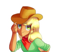 Size: 1200x1066 | Tagged: safe, artist:andromedasparkz, imported from derpibooru, applejack, human, bandana, cowboy hat, cowgirl, cute, female, hat, humanized, jackabetes, looking at you, simple background, solo, stetson, white background