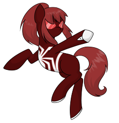 Size: 2379x2460 | Tagged: safe, artist:hayley566, imported from derpibooru, earth pony, pony, alternate universe, female, mare, marvel, mary jane watson, ponified, raised hoof, simple background, solo, spandex, spider-man, spider-woman, superhero, superhero costume, transparent background