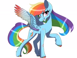 Size: 2048x1536 | Tagged: safe, artist:sketchashley, imported from twibooru, rainbow dash, pegasus, pony, colored wings, female, image, mare, multicolored wings, needs more jpeg, simple background, solo, white background, wings