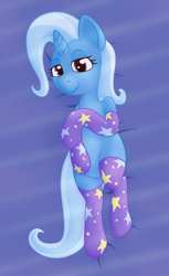Size: 976x1592 | Tagged: safe, artist:xppp1n, imported from ponybooru, trixie, unicorn, bed, bedroom eyes, clothes, female, laying on bed, looking at you, lying down, mare, on bed, socks, solo