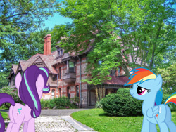 Size: 2048x1536 | Tagged: safe, imported from derpibooru, rainbow dash, starlight glimmer, pegasus, pony, unicorn, butt, connecticut, female, glimmer glutes, hartford, house, irl, mare, photo, plot, ponies in real life, rainbutt dash