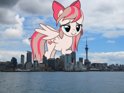 Size: 2000x1500 | Tagged: safe, artist:jaredking779, artist:raindashesp, imported from derpibooru, angel wings, pegasus, pony, auckland, bow, female, giant pegasus, giant pony, giantess, hair bow, highrise ponies, irl, macro, mare, mega giant, new zealand, photo, ponies in real life, solo, story included